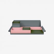 Desk Organiser | Large | Palest Pink Large Inner Trays | Olive Green Small Inner Trays | Bisley Mosaic