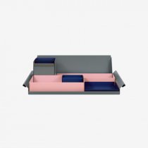 Desk Organiser | Large | Palest Pink Large Inner Trays | Oxford Blue Small Inner Trays | Bisley Mosaic