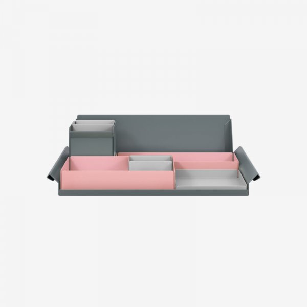 Desk Organiser | Large | Palest Pink Large Inner Trays | Goose Grey Small Inner Trays | Bisley Mosaic