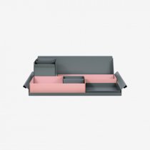 Desk Organiser | Large | Palest Pink Large Inner Trays | Anthracite Grey Small Inner Trays | Bisley Mosaic
