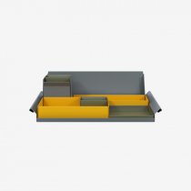 Desk Organiser | Large | Golden Sunflower Yellow Large Inner Trays | Palest Pink Small Inner Trays | Bisley Mosaic