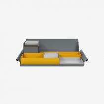 Desk Organiser | Large | Golden Sunflower Yellow Large Inner Trays | Goose Grey Small Inner Trays | Bisley Mosaic