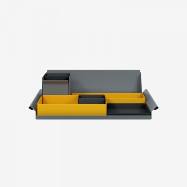 Desk Organiser | Large | Golden Sunflower Yellow Large Inner Trays | Black Small Inner Trays | Bisley Mosaic