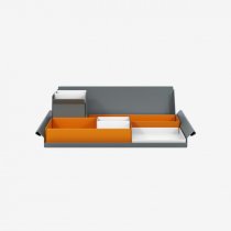 Desk Organiser | Large | Bisley Orange Large Inner Trays | Traffic White Small Inner Trays | Bisley Mosaic
