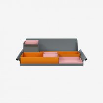 Desk Organiser | Large | Bisley Orange Large Inner Trays | Palest Pink Small Inner Trays | Bisley Mosaic