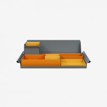 Desk Organiser | Large | Bisley Orange Large Inner Trays | Golden Sunflower Yellow Small Inner Trays | Bisley Mosaic