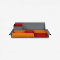 Desk Organiser | Large | Bisley Orange Large Inner Trays | Cardinal Red Small Inner Trays | Bisley Mosaic