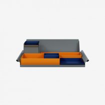 Desk Organiser | Large | Bisley Orange Large Inner Trays | Oxford Blue Small Inner Trays | Bisley Mosaic