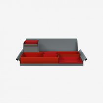 Desk Organiser | Large | Cardinal Red Large Inner Trays | Cardinal Red Small Inner Trays | Bisley Mosaic