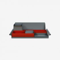 Desk Organiser | Large | Cardinal Red Large Inner Trays | Anthracite Grey Small Inner Trays | Bisley Mosaic