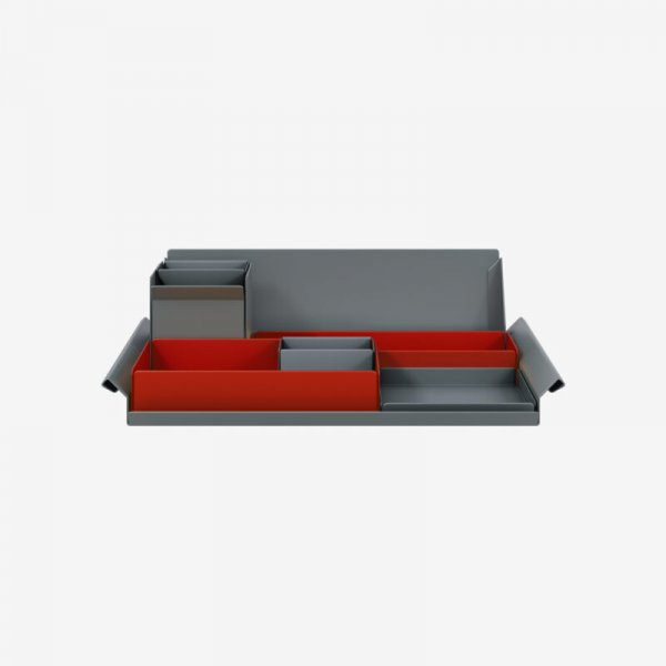 Desk Organiser | Large | Cardinal Red Large Inner Trays | Anthracite Grey Small Inner Trays | Bisley Mosaic