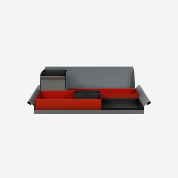 Desk Organiser | Large | Cardinal Red Large Inner Trays | Black Small Inner Trays | Bisley Mosaic