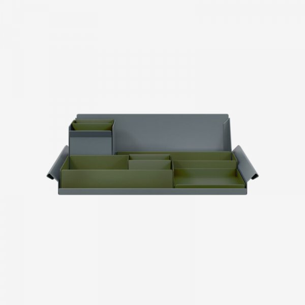 Desk Organiser | Large | Olive Green Large Inner Trays | Olive Green Small Inner Trays | Bisley Mosaic
