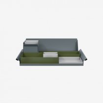 Desk Organiser | Large | Olive Green Large Inner Trays | Goose Grey Small Inner Trays | Bisley Mosaic