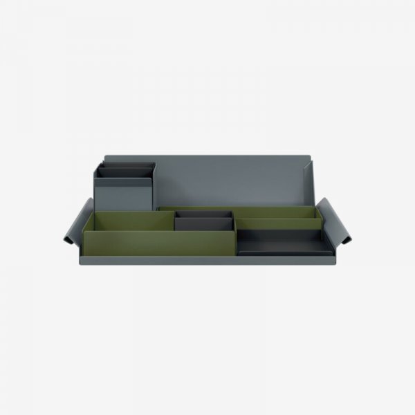 Desk Organiser | Large | Olive Green Large Inner Trays | Black Small Inner Trays | Bisley Mosaic