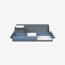 Desk Organiser | Large | Bisley Blue Large Inner Trays | Traffic White Small Inner Trays | Bisley Mosaic