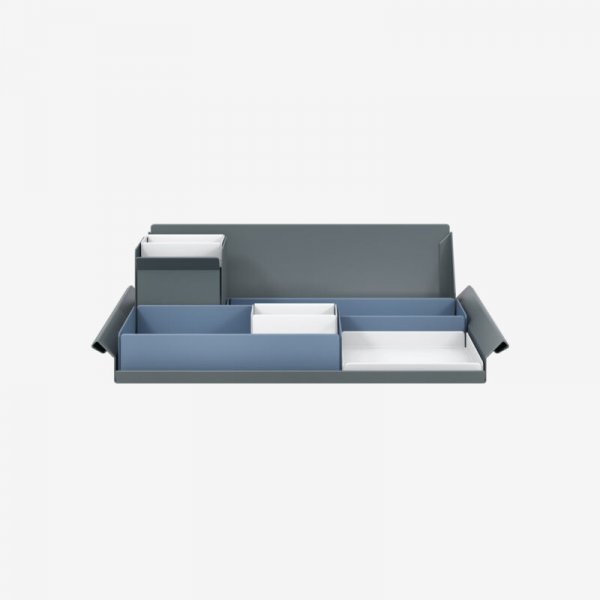 Desk Organiser | Large | Bisley Blue Large Inner Trays | Traffic White Small Inner Trays | Bisley Mosaic