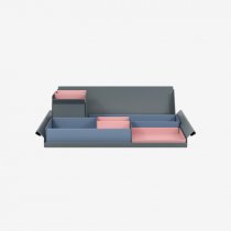 Desk Organiser | Large | Bisley Blue Large Inner Trays | Palest Pink Small Inner Trays | Bisley Mosaic