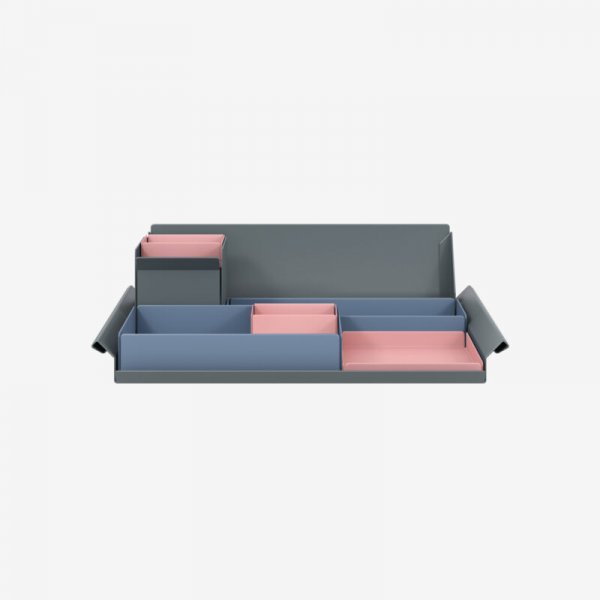 Desk Organiser | Large | Bisley Blue Large Inner Trays | Palest Pink Small Inner Trays | Bisley Mosaic