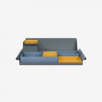 Desk Organiser | Large | Bisley Blue Large Inner Trays | Golden Sunflower Yellow Small Inner Trays | Bisley Mosaic