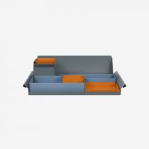 Desk Organiser | Large | Bisley Blue Large Inner Trays | Bisley Orange Small Inner Trays | Bisley Mosaic