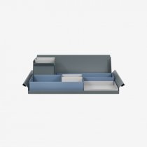Desk Organiser | Large | Bisley Blue Large Inner Trays | Goose Grey Small Inner Trays | Bisley Mosaic