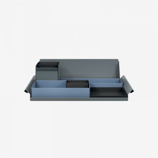 Desk Organiser | Large | Bisley Blue Large Inner Trays | Black Small Inner Trays | Bisley Mosaic