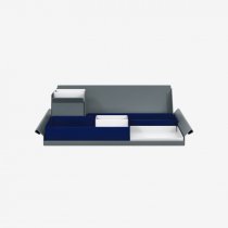 Desk Organiser | Large | Oxford Blue Large Inner Trays | Traffic White Small Inner Trays | Bisley Mosaic