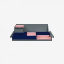 Desk Organiser | Large | Oxford Blue Large Inner Trays | Palest Pink Small Inner Trays | Bisley Mosaic
