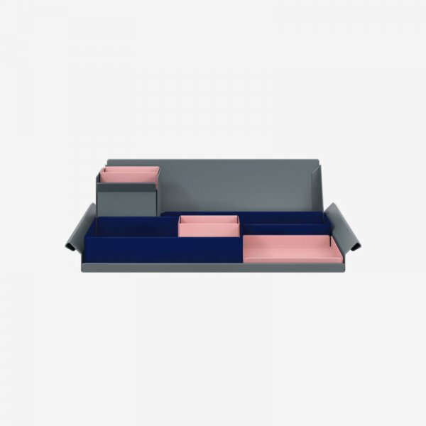 Desk Organiser | Large | Oxford Blue Large Inner Trays | Palest Pink Small Inner Trays | Bisley Mosaic