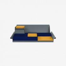 Desk Organiser | Large | Oxford Blue Large Inner Trays | Golden Sunflower Yellow Small Inner Trays | Bisley Mosaic