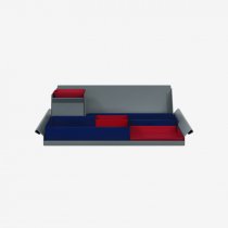 Desk Organiser | Large | Oxford Blue Large Inner Trays | Cardinal Red Small Inner Trays | Bisley Mosaic