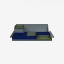 Desk Organiser | Large | Oxford Blue Large Inner Trays | Olive Green Small Inner Trays | Bisley Mosaic