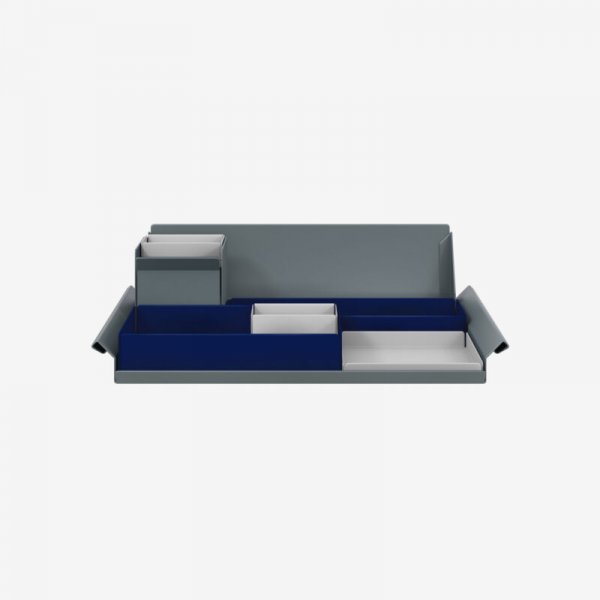 Desk Organiser | Large | Oxford Blue Large Inner Trays | Goose Grey Small Inner Trays | Bisley Mosaic