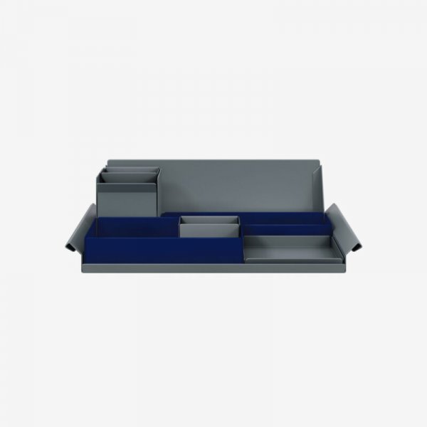 Desk Organiser | Large | Oxford Blue Large Inner Trays | Anthracite Grey Small Inner Trays | Bisley Mosaic