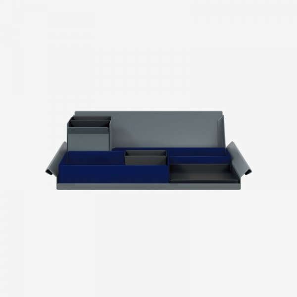 Desk Organiser | Large | Oxford Blue Large Inner Trays | Black Small Inner Trays | Bisley Mosaic