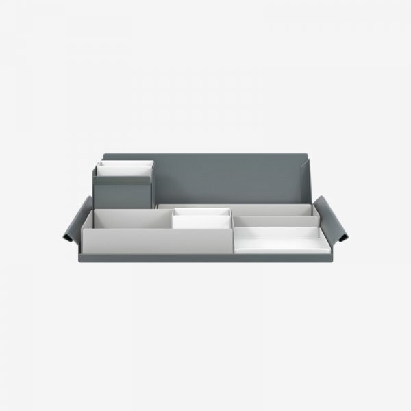 Desk Organiser | Large | Goose Grey Large Inner Trays | Traffic White Small Inner Trays | Bisley Mosaic