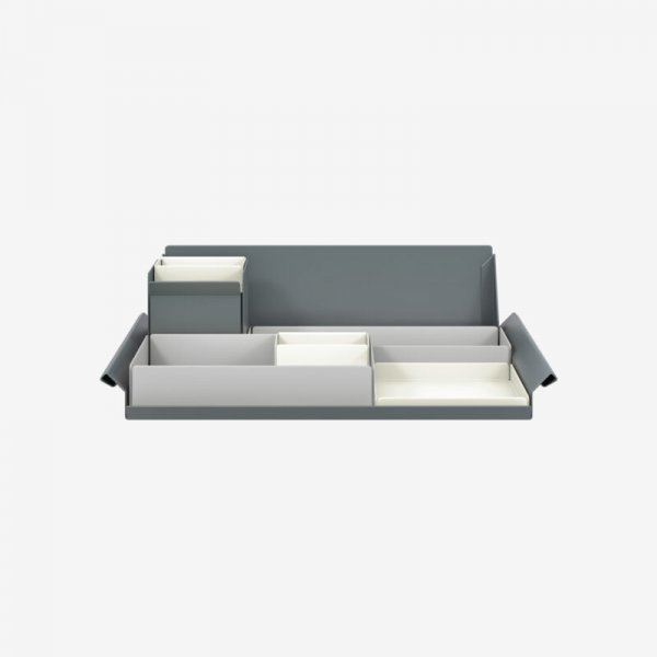 Desk Organiser | Large | Goose Grey Large Inner Trays | Chalk Small Inner Trays | Bisley Mosaic