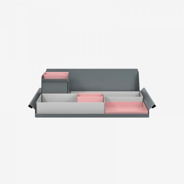 Desk Organiser | Large | Goose Grey Large Inner Trays | Palest Pink Small Inner Trays | Bisley Mosaic