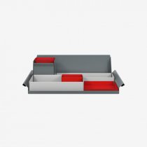 Desk Organiser | Large | Goose Grey Large Inner Trays | Cardinal Red Small Inner Trays | Bisley Mosaic