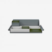 Desk Organiser | Large | Goose Grey Large Inner Trays | Olive Green Small Inner Trays | Bisley Mosaic