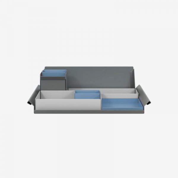Desk Organiser | Large | Goose Grey Large Inner Trays | Bisley Blue Small Inner Trays | Bisley Mosaic