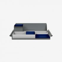 Desk Organiser | Large | Goose Grey Large Inner Trays | Oxford Blue Small Inner Trays | Bisley Mosaic