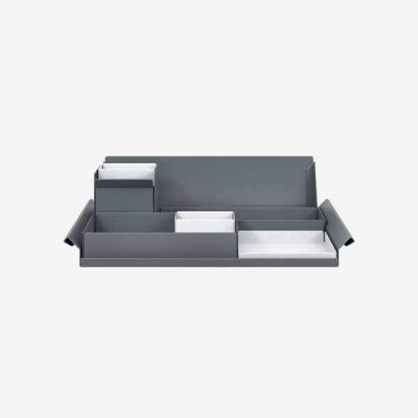 Desk Organiser | Large | Anthracite Grey Large Inner Trays | Traffic White Small Inner Trays | Bisley Mosaic