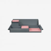 Desk Organiser | Large | Anthracite Grey Large Inner Trays | Palest Pink Small Inner Trays | Bisley Mosaic