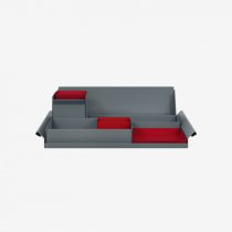 Desk Organiser | Large | Anthracite Grey Large Inner Trays | Cardinal Red Small Inner Trays | Bisley Mosaic