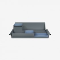 Desk Organiser | Large | Anthracite Grey Large Inner Trays | Bisley Blue Small Inner Trays | Bisley Mosaic