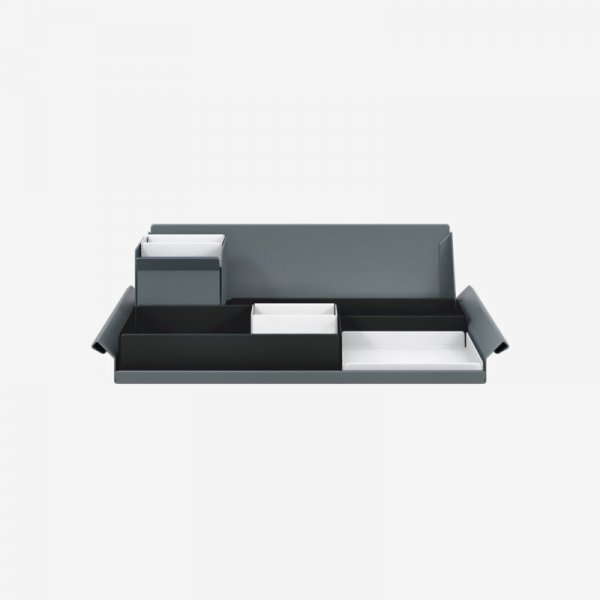 Desk Organiser | Large | Black Large Inner Trays | Traffic White Small Inner Trays | Bisley Mosaic