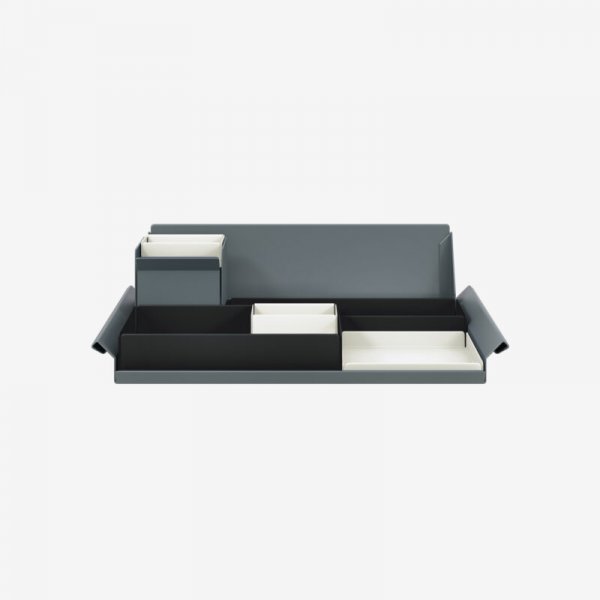 Desk Organiser | Large | Black Large Inner Trays | Chalk Small Inner Trays | Bisley Mosaic