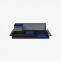 Desk Organiser | Large | Black Large Inner Trays | Cardinal Red Small Inner Trays | Bisley Mosaic